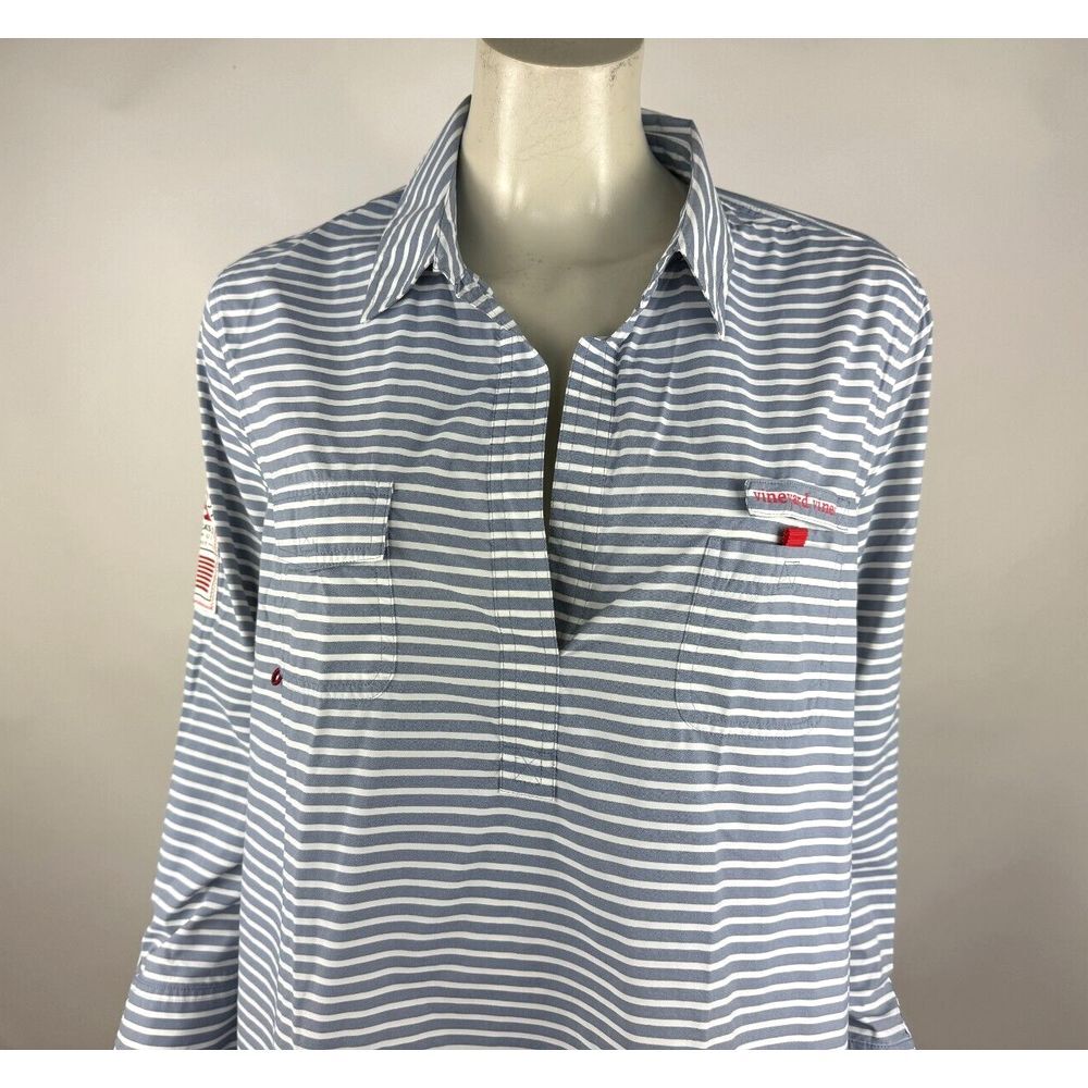 Vineyard Vines Performance Americas Cup Harbor Shirt Women 14 EUC $128 3/4Sleeve